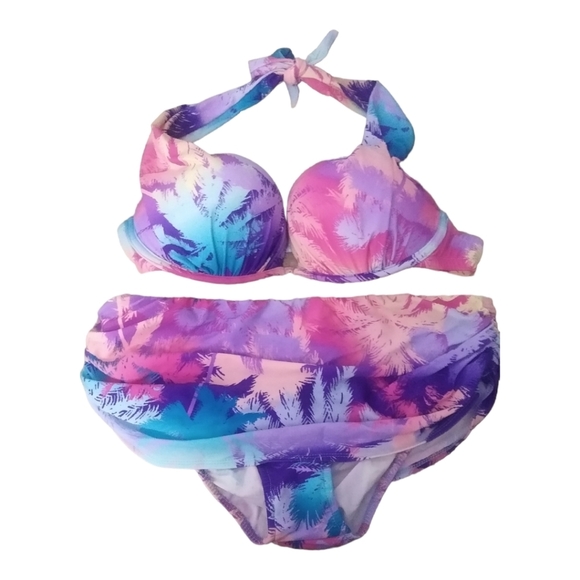 Venus Multicolored Palm Print Bikini Set Top Size 38B/40A Bottom Size 12 - Picture 1 of 4